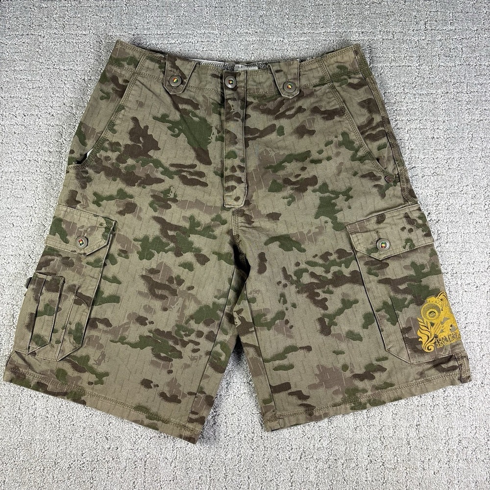 Y2k Reef Cargo Shorts Mens 31 Camouflage Military Pockets Ripstop Outdoor AOP
